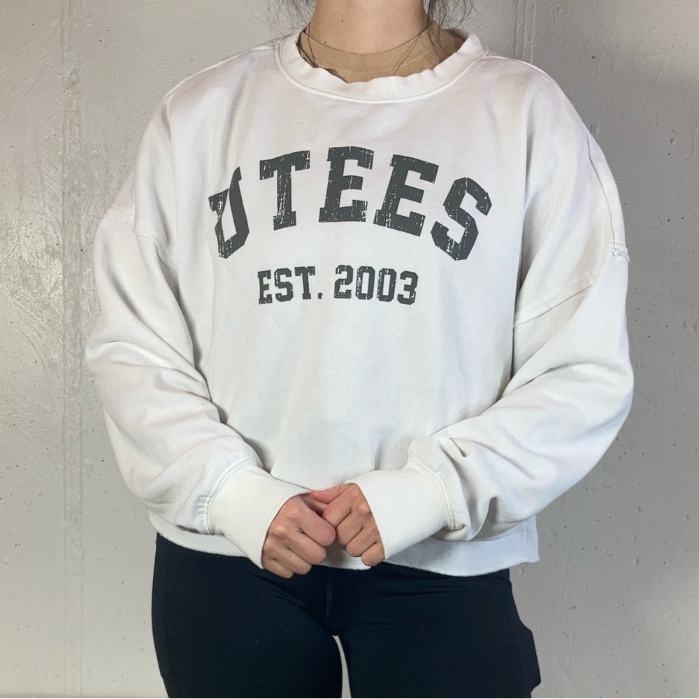 White Utees Cropped Crewneck Sweatshirt